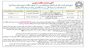تمدید آگهی فراخوان عمومی برای جذب سرمایه‌گذار برای مشارکت در ساخت مجتمع‌های تجاری–مسکونی
